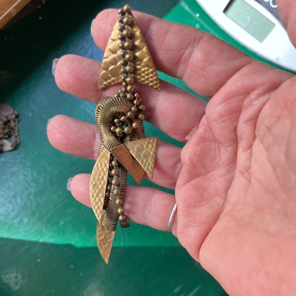 80's Mixed Metal Ball Chain Modern Brutalist Artisan Arrowhead Dangle Earrings - Picture 8 of 12